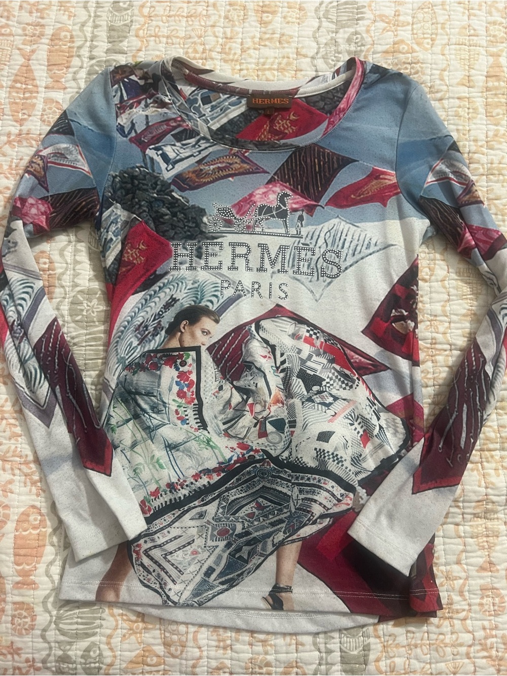 Multicolor Graphic Crewneck Sweater — Blue & Red Accents